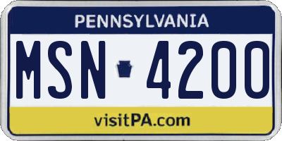 PA license plate MSN4200