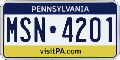 PA license plate MSN4201