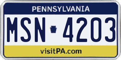 PA license plate MSN4203