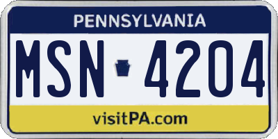 PA license plate MSN4204