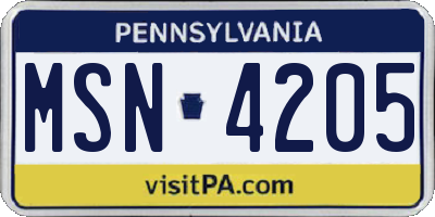 PA license plate MSN4205