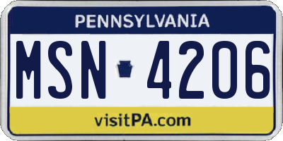 PA license plate MSN4206