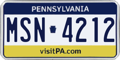PA license plate MSN4212