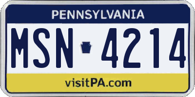 PA license plate MSN4214