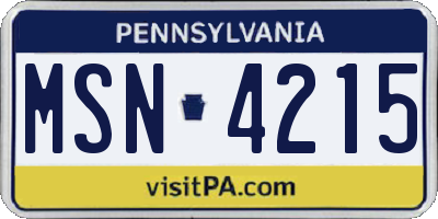 PA license plate MSN4215