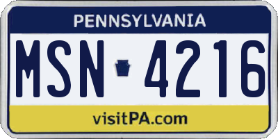 PA license plate MSN4216