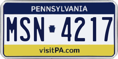 PA license plate MSN4217