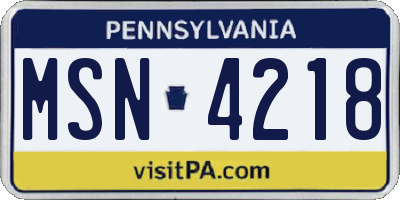 PA license plate MSN4218