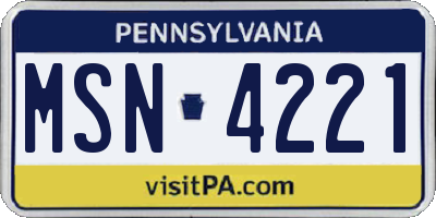 PA license plate MSN4221