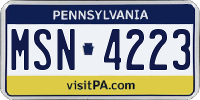 PA license plate MSN4223