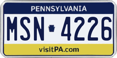 PA license plate MSN4226