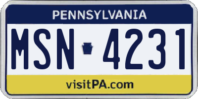 PA license plate MSN4231