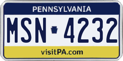 PA license plate MSN4232