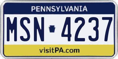 PA license plate MSN4237