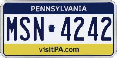 PA license plate MSN4242