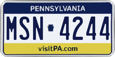 PA license plate MSN4244