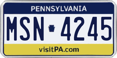 PA license plate MSN4245