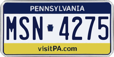 PA license plate MSN4275