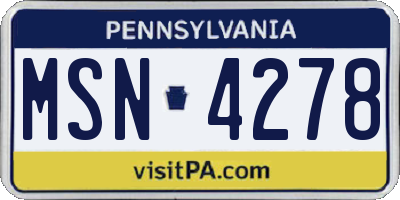 PA license plate MSN4278