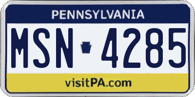 PA license plate MSN4285