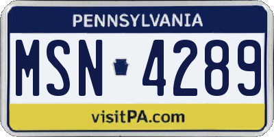 PA license plate MSN4289