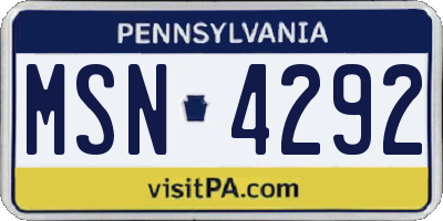 PA license plate MSN4292