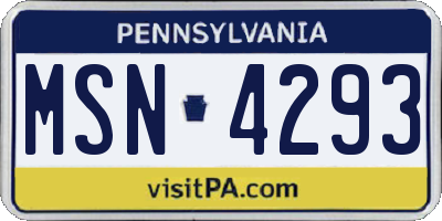 PA license plate MSN4293