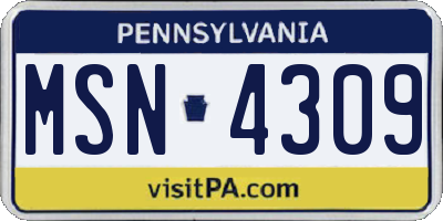 PA license plate MSN4309
