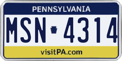 PA license plate MSN4314