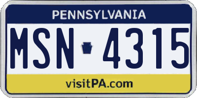 PA license plate MSN4315