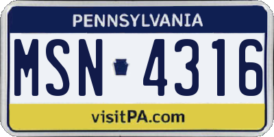 PA license plate MSN4316