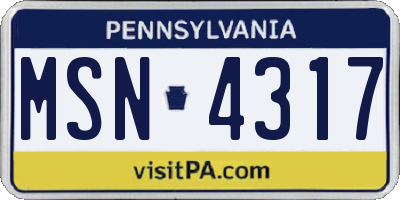 PA license plate MSN4317