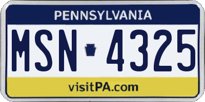 PA license plate MSN4325