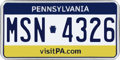 PA license plate MSN4326