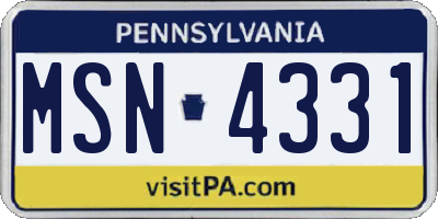 PA license plate MSN4331