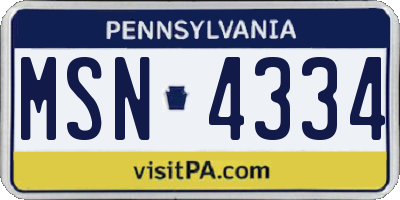 PA license plate MSN4334