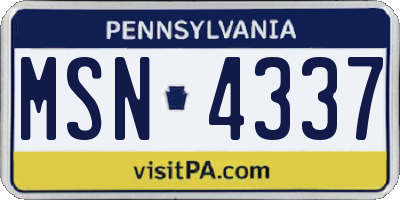 PA license plate MSN4337
