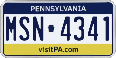 PA license plate MSN4341