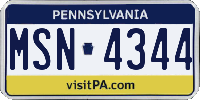PA license plate MSN4344