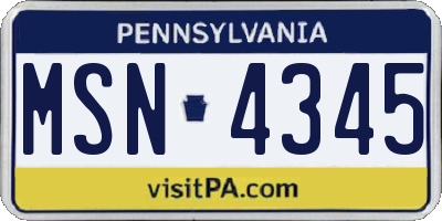 PA license plate MSN4345