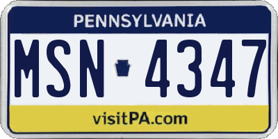PA license plate MSN4347