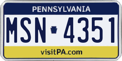 PA license plate MSN4351