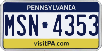 PA license plate MSN4353