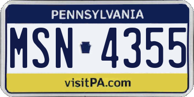 PA license plate MSN4355