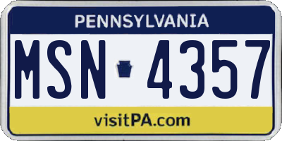 PA license plate MSN4357