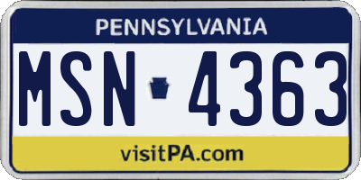 PA license plate MSN4363
