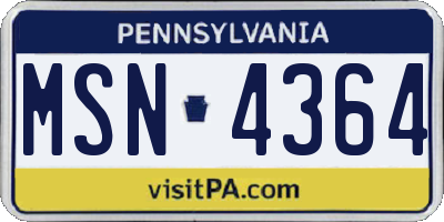 PA license plate MSN4364