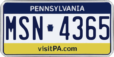 PA license plate MSN4365