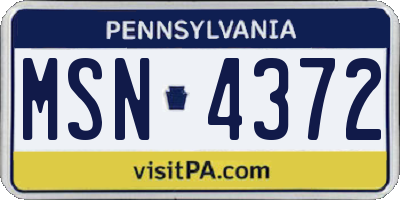 PA license plate MSN4372