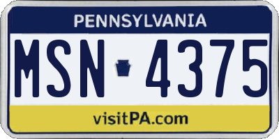 PA license plate MSN4375